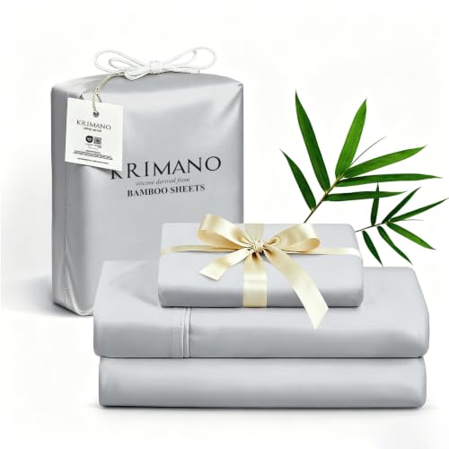 Image of Twin Size Sheet Set, Viscose Bamboo Sheets for Bed Set 3pcs, 100% Viscose Derived from Bamboo, Hotel Luxury Silky & Cooling for Hot Sleepers, Deep Pocket Up to 17 inch, Light Grey