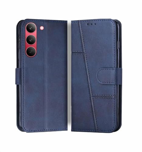Image of Compatible for Realme Narzo 80x 5G / Realme P3X 5G / Realme 14X 5G Flip Cover Leather Finish | Inside TPU with Card Pockets | Wallet Stand | Complete Protection Flip Case Blue