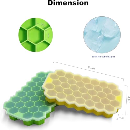 Image of 2'Pack Flexible Silicone Honeycomb 37 Cavity Ice Cube Tray for Freezer Moulds Small Cubes Whiskey Fridge Bar Soft Ice Cube Tray (with Silicone Lid) - Multicolor