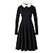 Produktbild Enfei Frauen Langarm Casual Peter Pan Kragen Fit Flare Baumwolle Schwarz Plissee Midi Halloween Kleid für Frauen