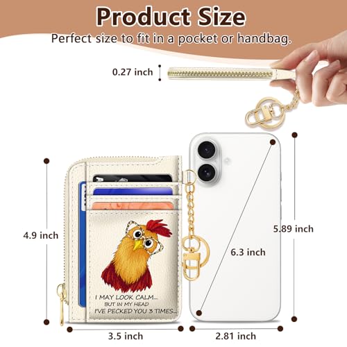 Image of GIANCOMICS Slim Wallet Credit Card Holder Women, Funny Chicken Rfid Blocking Small Card Case, Keychain Thin Pocket Curved Zipper Wallet, Travel Card Holder PU Leather ID Window, Ladies Female Gifts