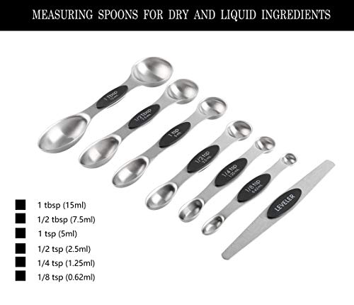 Magnetic Stainless Steel Measuring Spoons Set Of 12 Include 6 Double Sided Magnetic Measuring Spoon 1 Leveler And 5 Mini Measuring Spoons For Dry And Liquid Ingredients #TOP1