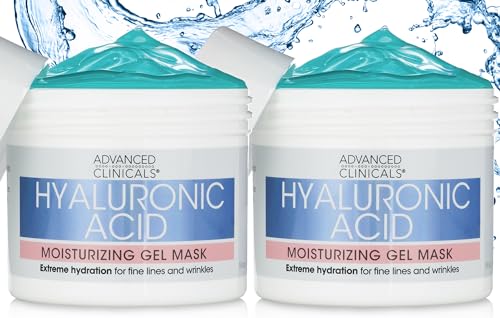 Advanced Clinicals Hyaluronic Acid Gel Facial Mask Skin Care, Brightening, Hydrating Anti Aging Face Mask & Moisturizer Helps Transform Dry Skin W/Collagen, Chamomile, Aloe Vera, 5 Fl Oz (Pack of 2)