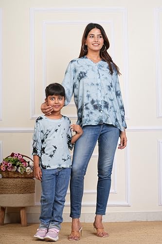Image of Maaesa Women & Girls Mother Daughter Matching Shirt Combo || Rayon Tie-Dyed Shirt || Full Sleeve || Casual Wear || Family Twinning Outfit