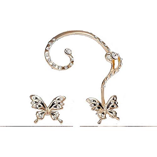 Ear Cuff Clip, Muranba 2PCS Women Butterfly Ear Cuff Clip Stud Crystal Rhinestone Earrings (Gold)