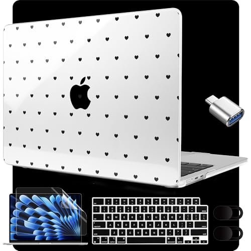 Image of MEEgoodo for M5 /M4 /M3 /M2 MacBook Air 15 inch Case 2026 2025 2024 2023, Case Fit Model (A3448 /A3241 /A3114 /A2941) for MacBook Air 15.3 inch, Black Hearts