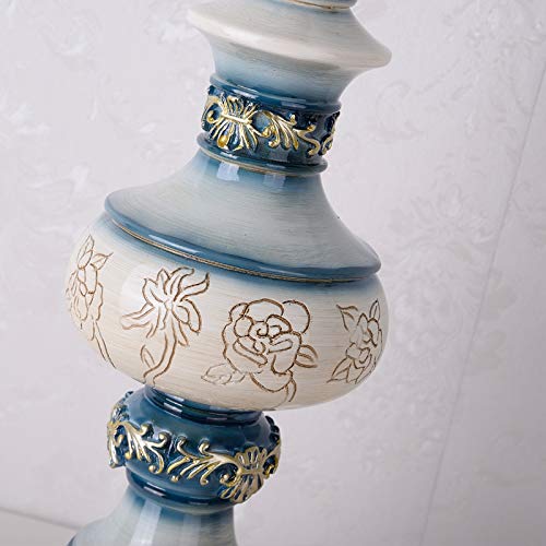 Lovapo SMWXFDD007-E27 Traditional Blue Table Lamps Handmade Fabric Lampshade Victorian 13 Inch Desk Lamp Antique Painted Vironmental Resin Base Bedside Light thumb #1
