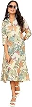 HKV A Line Dresses for Women Western Rayon Floral One Piece Dress for Women | Stylish Flared Roll Tab Sleeve | Knee Length Midi Maxi Dress | Wear as Beach, Party