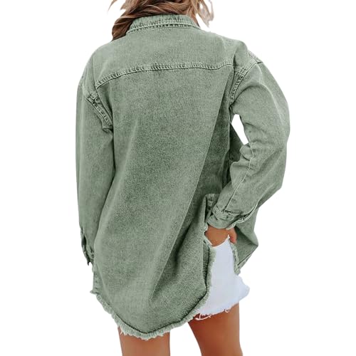 Women's Denim Jackets Casual Button Down Denim Shacket Dressy Collared Long Sleeve Jeans Coat Boyfriend Jean Jacket4