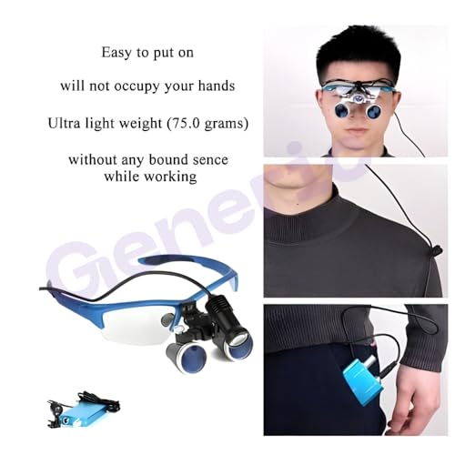 Image of Dental Surgical Working Distance Optical Binocular Glass Loupes with led Head Light & Battery in Filter Aluminum Box Style (Silver) (Magnification: 3.5 X4.20mm)