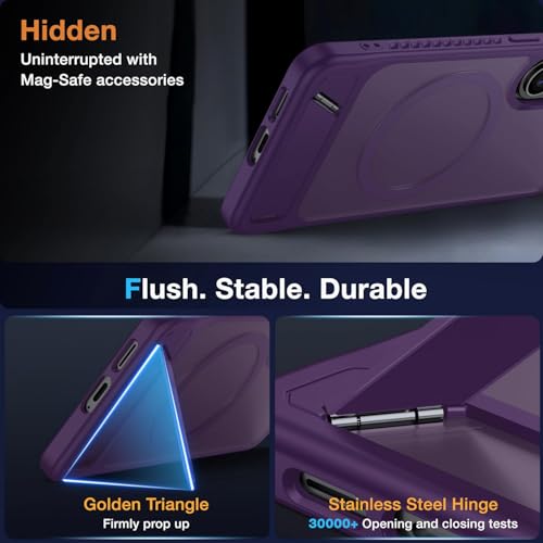 Image of Elzzi Magnetic Magsafe for Samsung Galaxy S26 Case [Compatible with MagSafe][Full Camera Protection][Built-in Invisible Kickstand] Translucent Matte Phone Back Cover-Deep