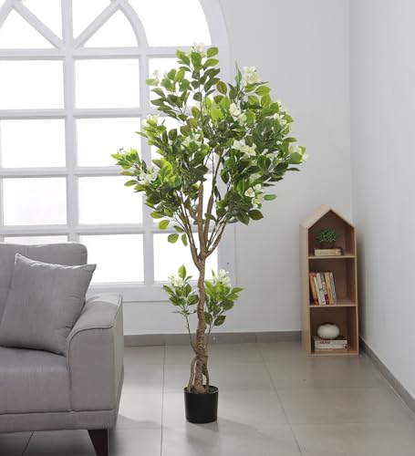 Image of Artificial Bougainvillea Tree, Large Nordic Simulation Plant Floor for Home Garden Outdoor Indoor Decoration (with Pot, 180 cm Tall, White)