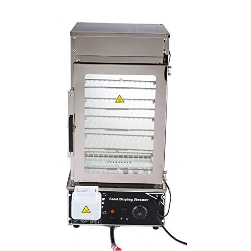 Electric Chinese Bun Steamer Machine For Kiosk Stainless Steel Food Warmer 5 Tiers Commercial Toughened Glass Display 110V 60Hz US Plug (Silver)