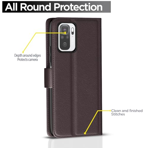 Pikkme Flip Cover Leather Finish | Inside TPU with Card Pockets | Wallet Stand and Shock Proof | Complete Protection Flip Case for Redmi Note 10 / Note 10s / Note 11 SE(Coffee)