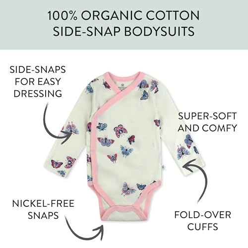 Image of HonestBaby Baby 3-Pack Organic Cotton Long Sleeve Side-snap Kimono Bodysuits