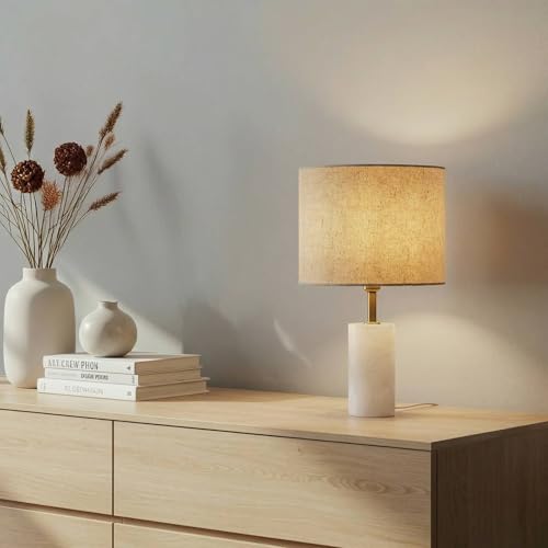 Image of Lindby Table Lamp Alabaster (Scandinavian) in Cream Made of Textile for e.g. Living Room & Dining (1 Light Source, E27) from Desk Lamps
