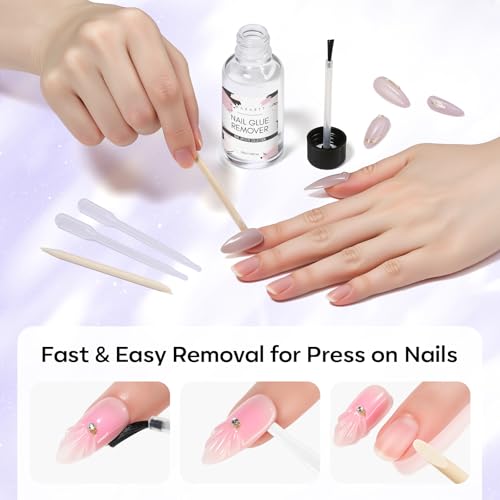 Makartt Nail Glue Remover for Press on Nails - 30ML Glueoff Easy Removal Versatile Debonder for Glue on Tips, Regular Polish, Quick Glues and Semi-Cured Sticker DIY Manicure Supply