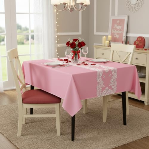 Image of sancua Pink Square Tablecloths 85x85 Inch Fabric Table Cloth | For Square or Round Tables, Washable Polyester Cover for Dinner, Holiday Party, Decorative Display Tables