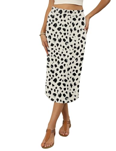 Image of Naggoo Midi Skirts for Women Summer Elastic High Waisted Basic Straight Skirt with Slit