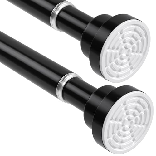 Image of Tension Curtain Rod 30 To 49 Inch Black Tension Rods Adjustable Spring Loaded Curtain Rods 7 /8 inch Curtains Rods No Drilling Tension Rods For Windows Bedroom Closet Doorway Door 2pcs