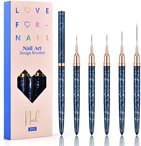 Nail Art Liner Brushes - Eptbsdu 5PC Nail Art Brush for Long Lines, Liner Brush UV Gel Polish Painting Nail Design Brush Metal Handle Nail Drawing Pens, Sizes 7/9/11/15/25mm