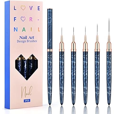 Nail Art Liner Brushes - Eptbsdu 5PC Nail Art Brush for Long Lines, Liner Brush UV Gel Polish Painting Nail Design Brush Metal Handle Nail Drawing Pens, Sizes 7/9/11/15/25mm Cover