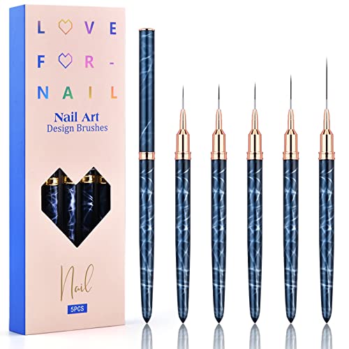 Nail Art Liner Brushes - Eptbsdu 5Pc Nail Art Brush For Long Lines, Liner Brush Uv Gel Polish Painting Nail Design Brush Metal Handle Nail Drawing Pens, Sizes 7/9/11/15/25Mm #TOP14