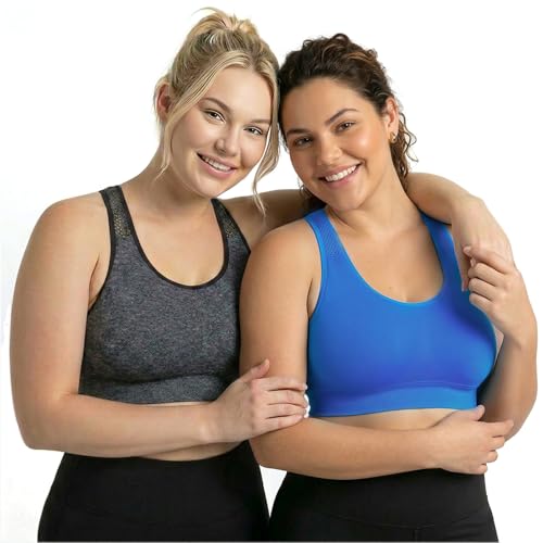 Image of Under Control Plus Size Sport Bras for Women Large Bust Seamless Racerback Padded Yoga Workout Bras Black White Pack 1X-2X-3X