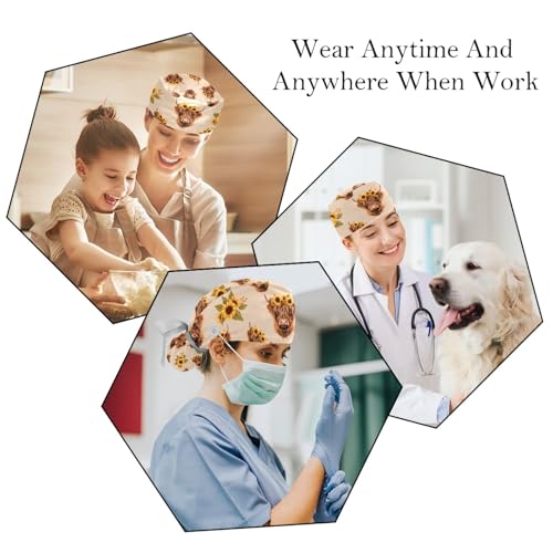 Image of 2 PCS Bouffant Cap with Button Ponytail Pouch Working Cap Sweatband Adjustable Surgical Cap Black and White Cow
