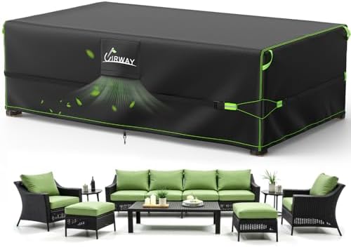 UIRWAY 600D Rectangular Outdoor Furniture Covers-Upgraded Tough Oxford fabric Heavy Duty Waterproof Patio Table Cover for Table and Chairs with Triple-Layer Windproof Design Fits 90