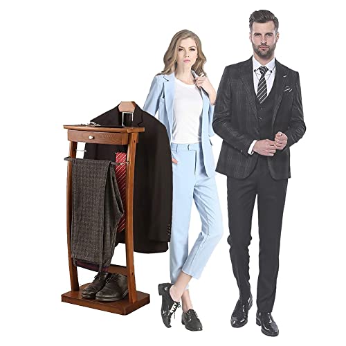 Organizador de valet de madera maciza para baño, oficina, dormitorio, perchero de pie con estante de almacenamiento