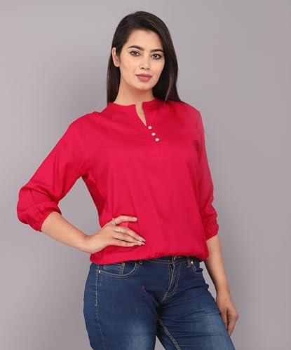 Image of Himanshi Enterprises Women's 3 /4 Sleeves Mandarin Nack Rayon Casual Solid Short Kurti