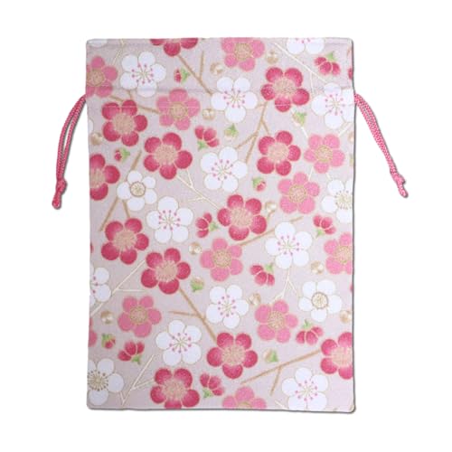 御朱印帳 袋 巾着袋 2冊 入れ 二越ちりめん 和柄 花柄 レトロ 椿 梅 桜 紫陽花 藤 (モダン梅(ピンク))