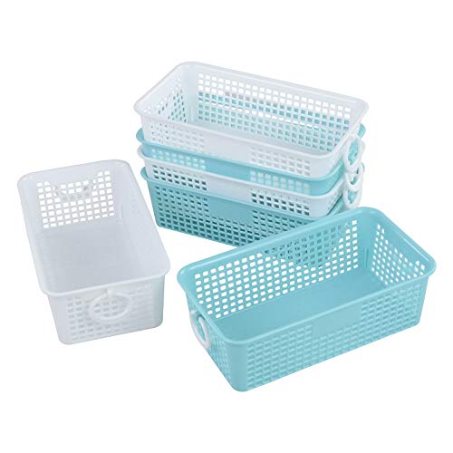 Xowine Cesta de escritorio de plástico rectangular pequeña, cestas de almacenamiento coloridas, 6 paquetes Cover