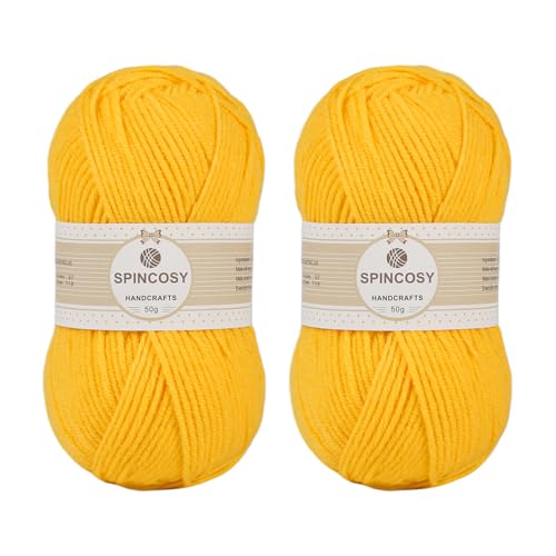 Image of 2 Pcs Crochet Yarn, Feels Soft 280 Yards Assorted Colors 4ply Acrylic Yarn,Yarn for Crochet & Hand Knitting (Bright Yellow)