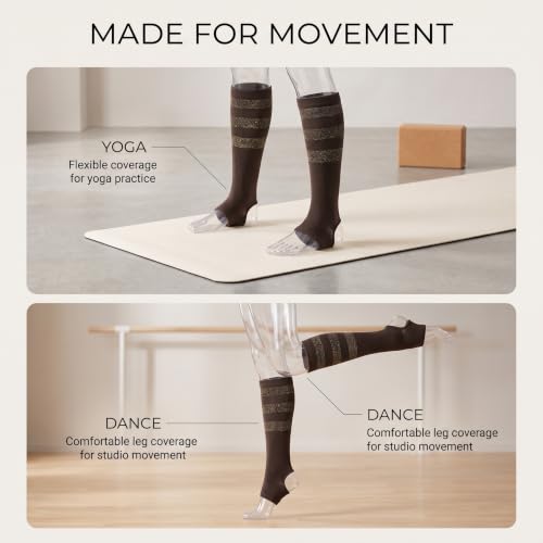 Image of Tipi Toe Women's Stirrup Yoga Socks, Lightweight Knee-High Leg Warmers, Open Heel Non-Slip Design. Ideal for Yoga & Dance