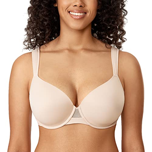 AISILIN Women's Plus Size Full Cup Seamless T Shirt Bra Underwired Support Beige 36DD