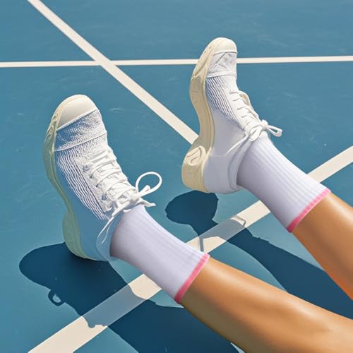 Image of YUEDGE Womens Socks Moisture Wicking Cushioned Crew Socks For Women, Performance Gym Tennis Training Athletic Socks, 5 Pairs