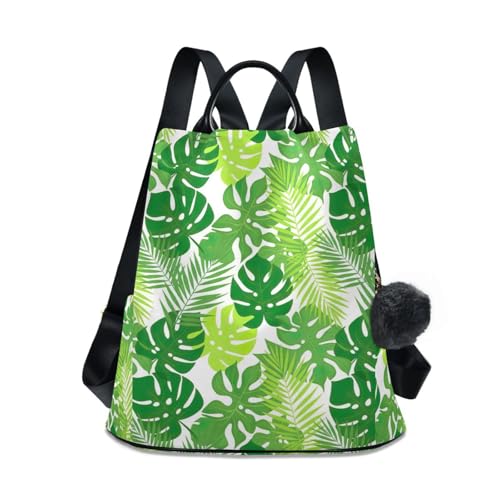 Sac à dos femme feuilles tropicales vertes avec pompon et système antivol chic