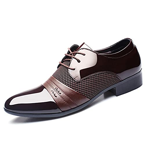 Home-AZ - Formal Shoes - Men's Dress Shoes Fashion Patent Leather Shoes Men Loafers Brands Wedding Oxford Shoes for Men's Breathable Men Formal Footwear (Brown 10.5)