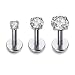 JOVIVI 3pc Mixed Surgical Steel Cubic Zircon Monroe Lip Labret Tragus Cartilage Helix Stud, 16G 1/4" 6mm Pin