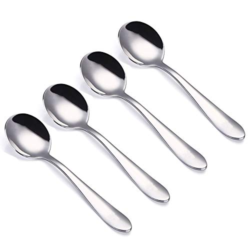 VANRA 4-Piece Children Spoons Round Stainless Steel Kids Dinner Spoons Child Silver Cutlery
