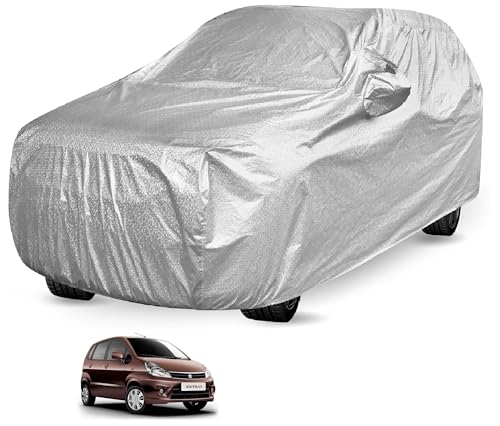 Image of Auto Hub Waterproof Car Cover Compatible with Maruti Zen Estilo with Mirror Pockets, Soft Cotton Lining, Zen Estilo Car Cover Waterproof, Metallic Silver