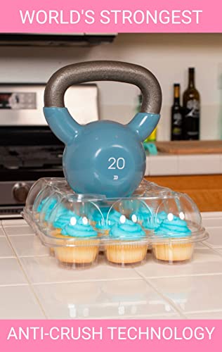 (12Pack X 12 Sets) Stack'ngo Cupcake Carriers - Sturdy Strong High Tall Dome Containers Plastic Disposable Storage Boxes Dozen Compartments Slots Holder Cupcakes Box Tray Container Cup Cake Holders #TOP1