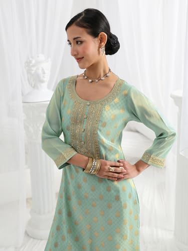 Image of Libas Woven Design Silk Blend Straight Kurta With Trousers and Dupatta | daily wear suit