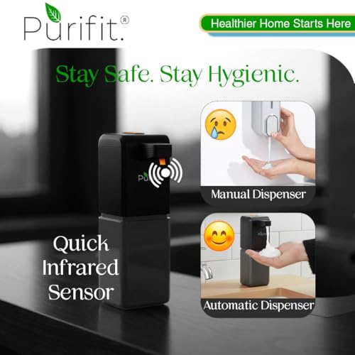 Image of Purifit Automatic Soap Dispenser 500ML | Touchless Smart Sensor Hand Wash Foam Dispenser | Type-C Rechargeable | Hygienic Hands-Free Soap Dispenser for Bathroom, Kitchen & Office | Black & Grey