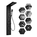 BWE Stainless Steel Shower Panel Tower System,Rainfall Waterfall Shower Head,3 Functions Handheld Shower Head,Two Modes Massage Body Jets,with Tub Spout,5 in 1 Shower Panel System,Matte Black
