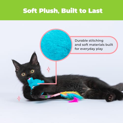 Image of Catify Best Pet Supplies Interactive Squeak Mice - Tap-Activated Realistic Mouse Cat Toy Catnip-Infused, Elastic Mesh & Feathered Tail With Realistic Squeaks For Indoor Cats & Kittens - Blue & Fuchsia