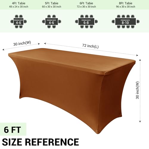 Image of Obstal 6ft Stretch Spandex Table Cover for Standard Folding Tables - Universal Rectangular Fitted Tablecloth Protector for Wedding, Banquet and Party, 72L x 30W x 30H Inches, Light Coffee, 2pc