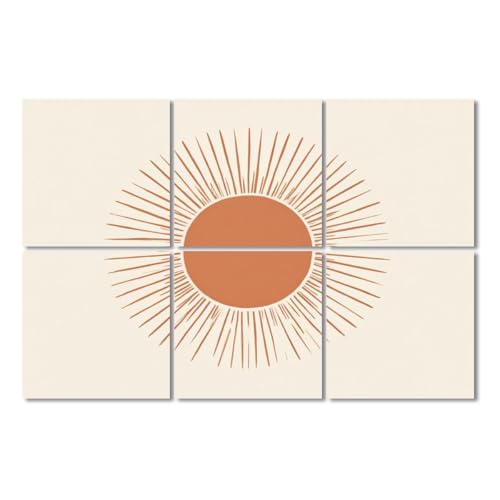 Paneles acústicos artísticos 6 pack con diseño Bohemio y líneas naranja radiantes de 72"x48" para aislamiento acústico, autoadhesivos para estudio, oficina miniatura 1